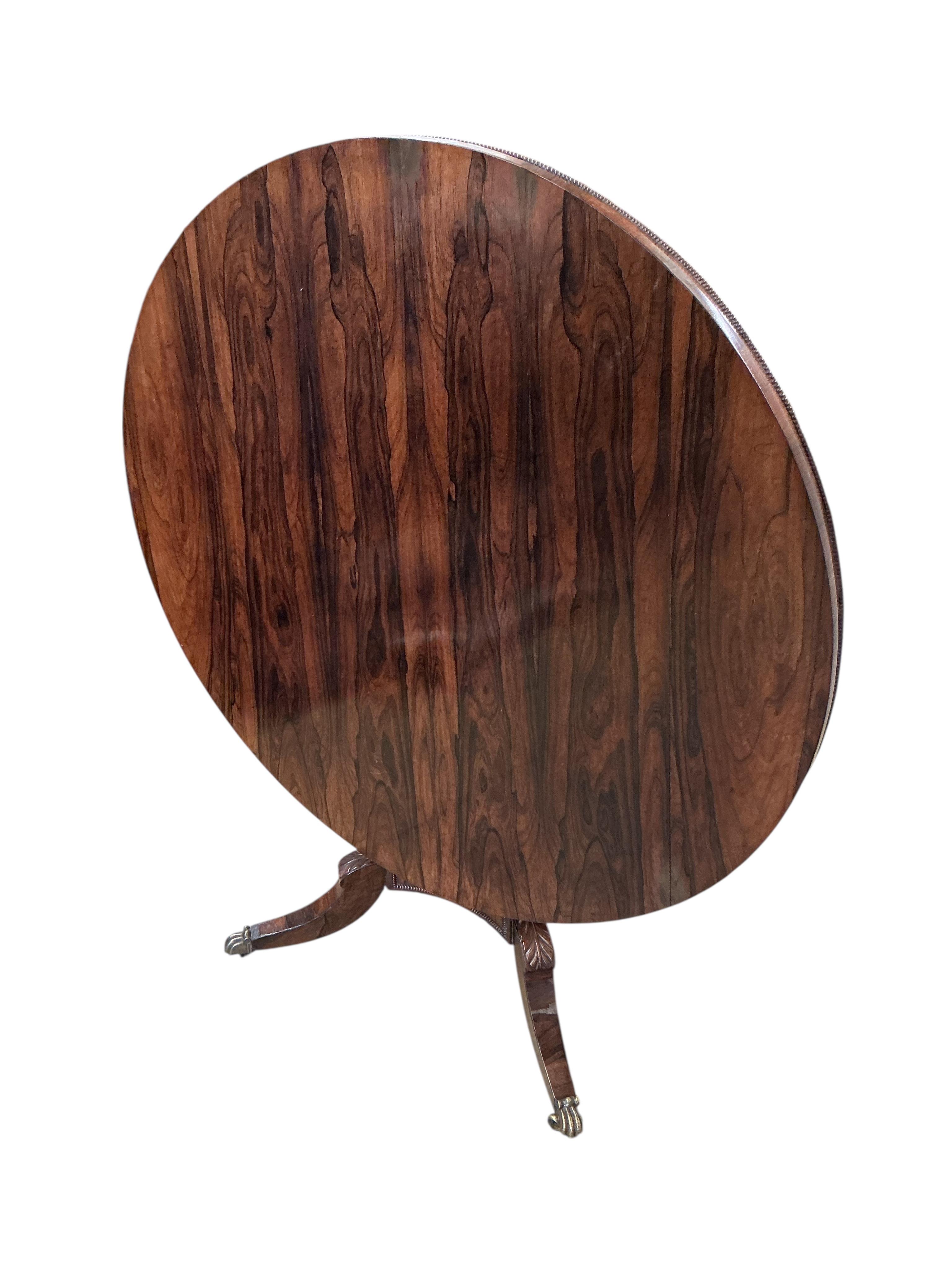 A Regency circular rosewood tilt top breakfast table, diameter 122cm, height 70cm